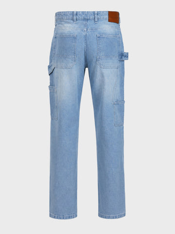 Men's Blue Relaxed Fit Solid Utility Jeans