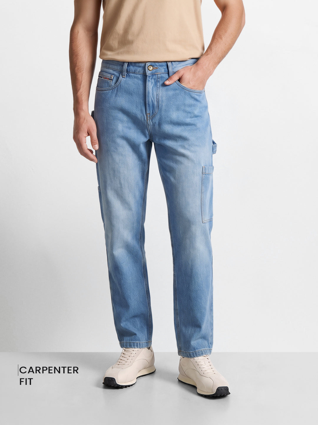 Men's Blue Dad Fit Solid Utility Jeans