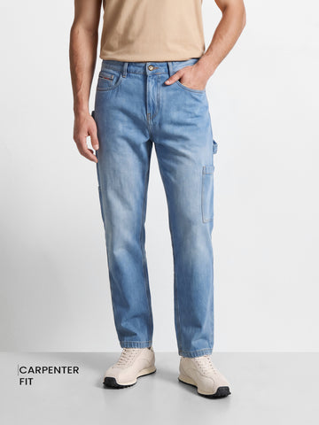 Men's Blue Relaxed Fit Solid Utility Jeans