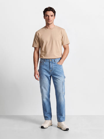 Men's Blue Relaxed Fit Solid Utility Jeans