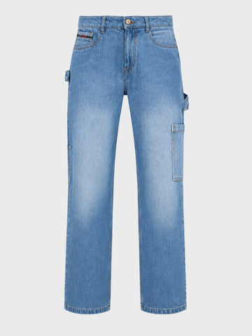 Men's Blue Relaxed Fit Solid Utility Jeans