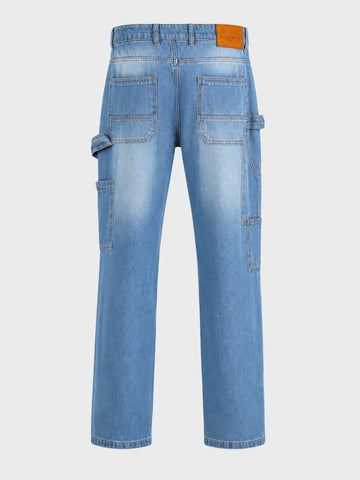 Men's Blue Relaxed Fit Solid Utility Jeans