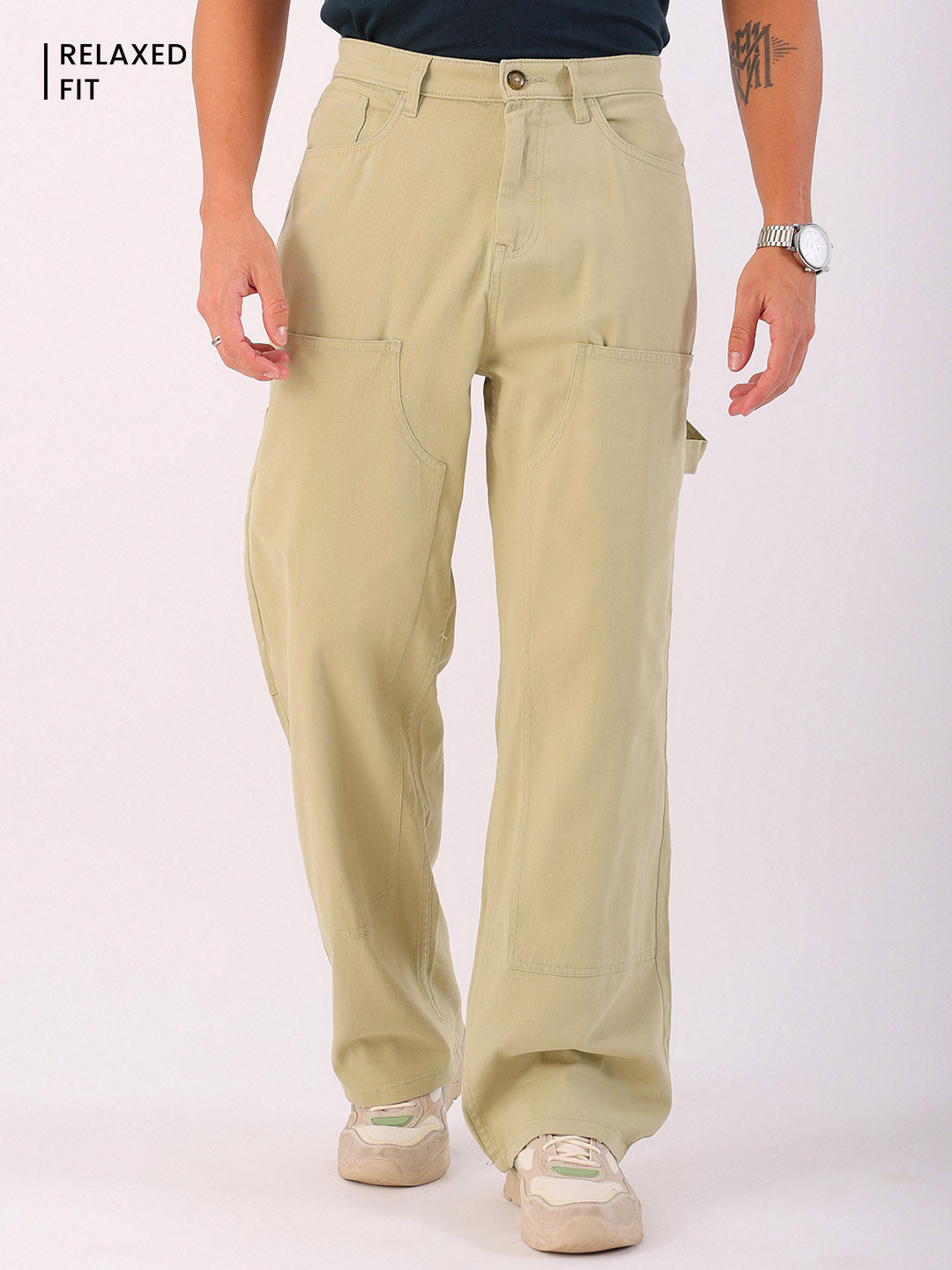 Shop Men's Solid Relaxed Fit Carpenter Cargo Online.