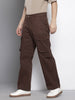 Men's Brown Relaxed Fit Solid Cargos