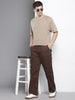 Men's Brown Relaxed Fit Solid Cargos