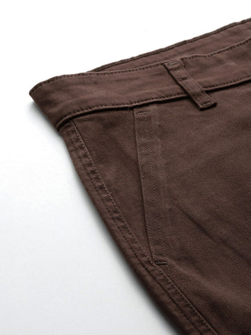 Men's Brown Relaxed Fit Solid Cargos