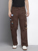 Men's Brown Relaxed Fit Solid Cargos