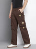 Men's Brown Relaxed Fit Solid Cargos