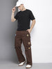 Men's Brown Relaxed Fit Solid Cargos