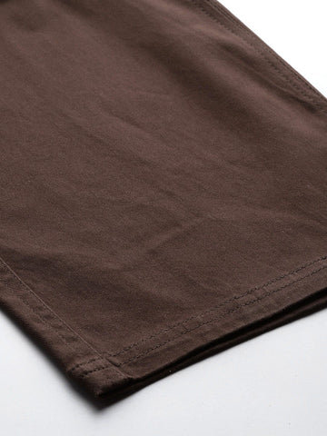 Men's Brown Relaxed Fit Solid Cargos