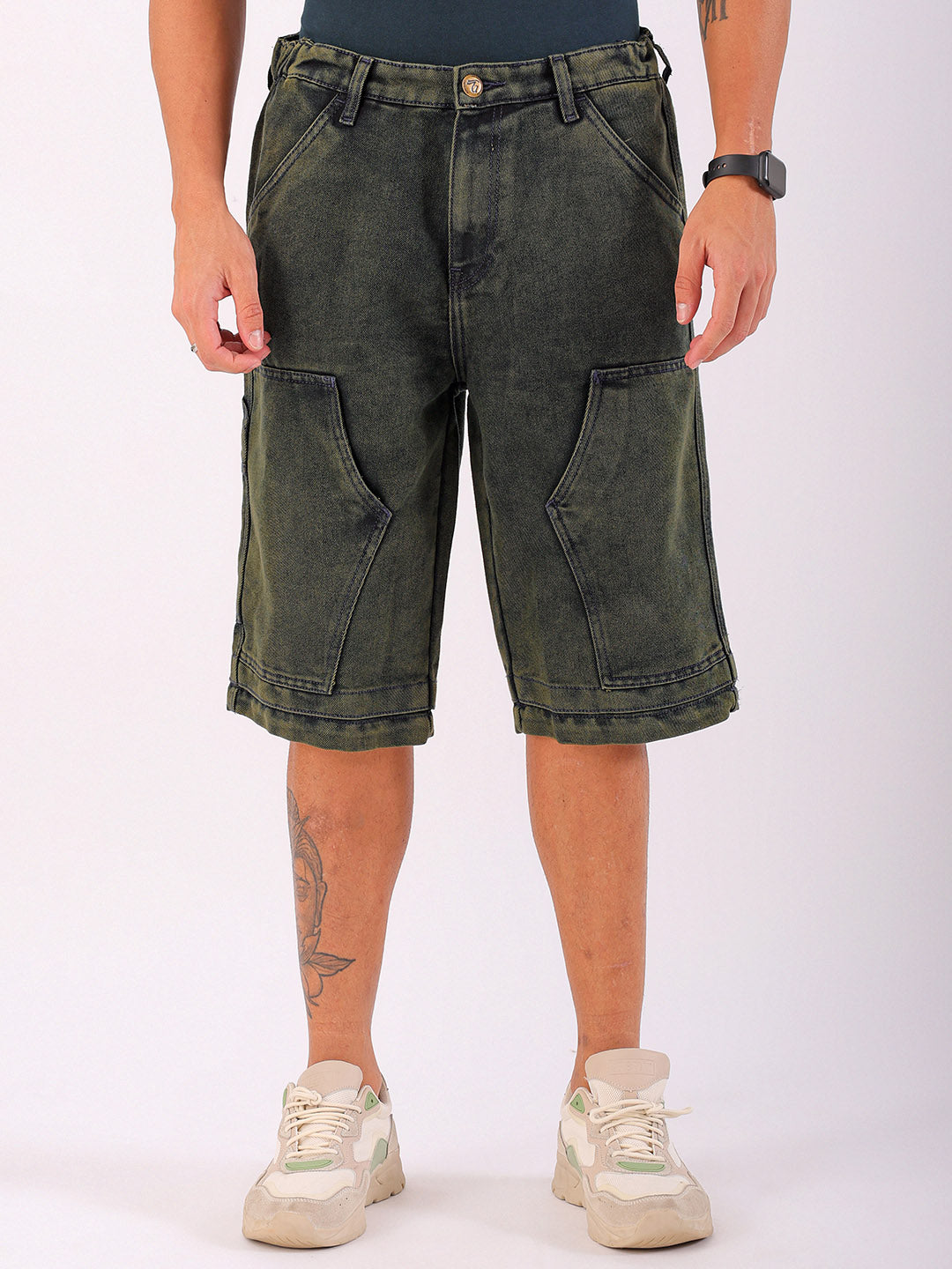 Shop Men's Solid Relaxed Fit Utility Denim Shorts Online.