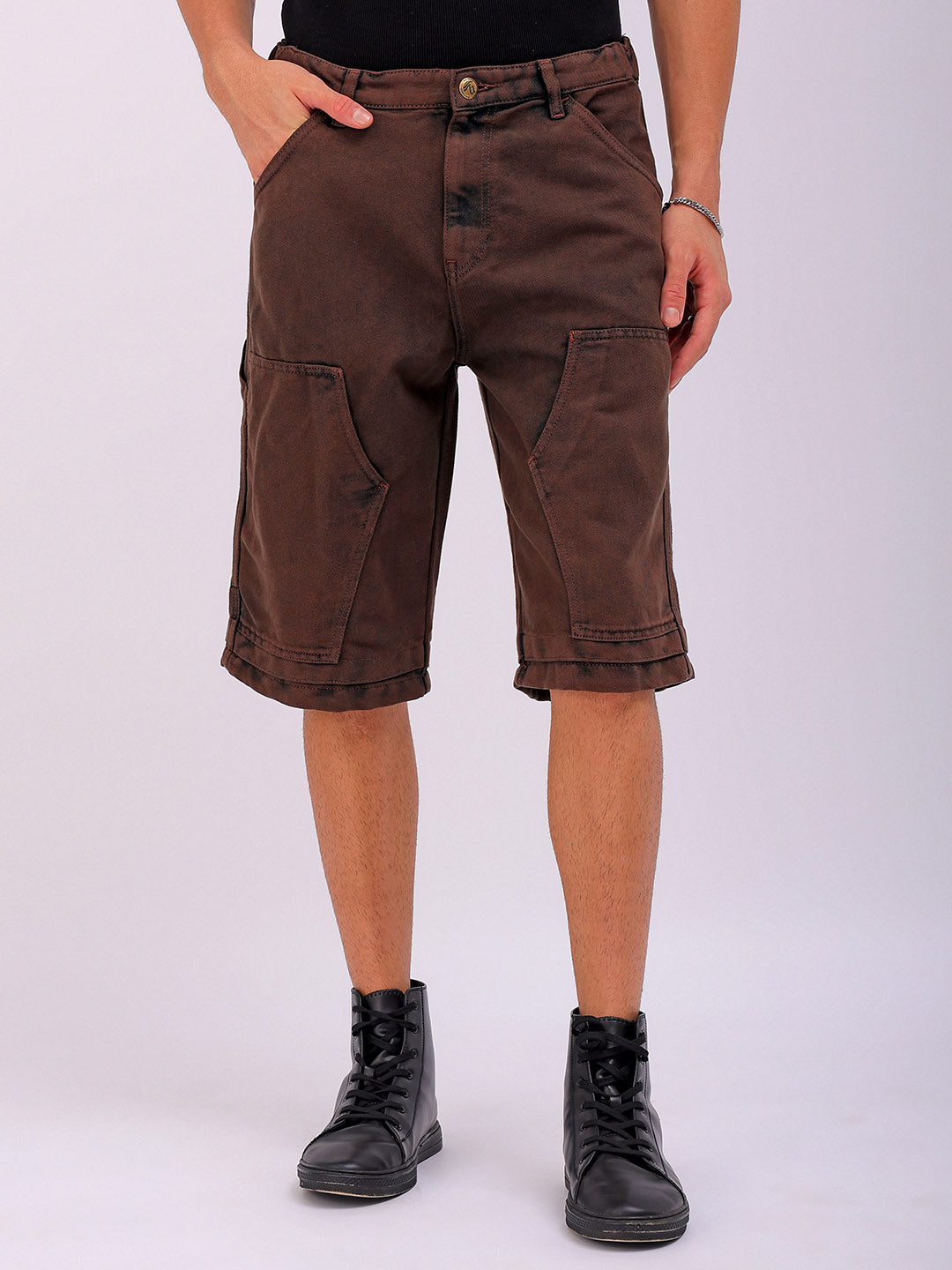 Shop Men's Solid Relaxed Fit Utility Denim Shorts Online.