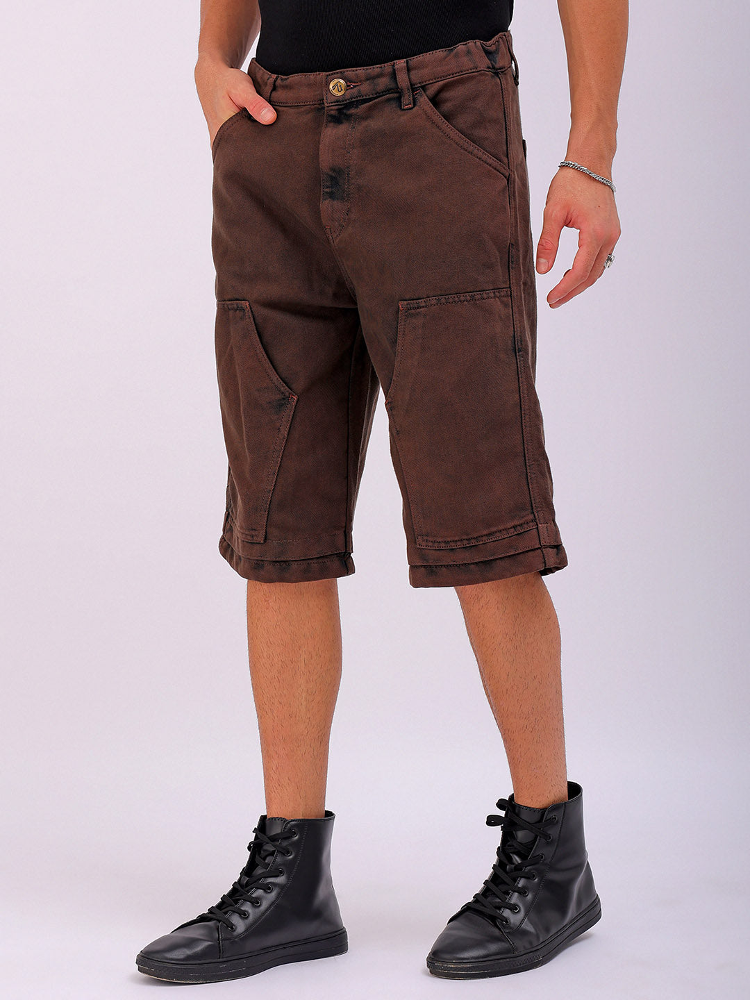 Shop Men's Solid Relaxed Fit Utility Denim Shorts Online.