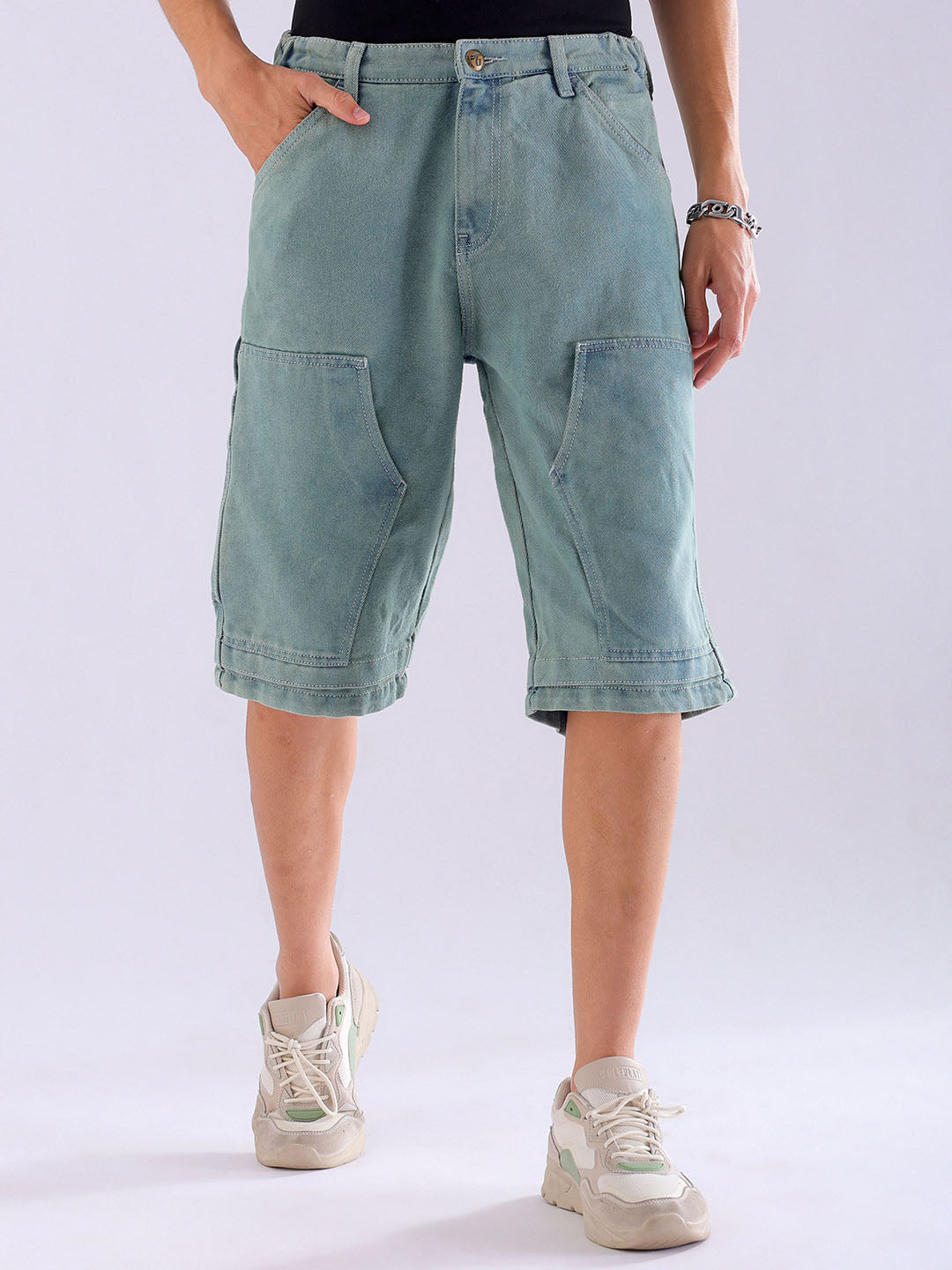 Shop Men's Solid Relaxed Fit Denim Shorts Online.