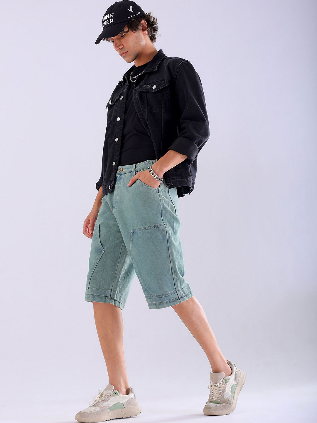 Shop Men's Solid Relaxed Fit Denim Shorts Online.