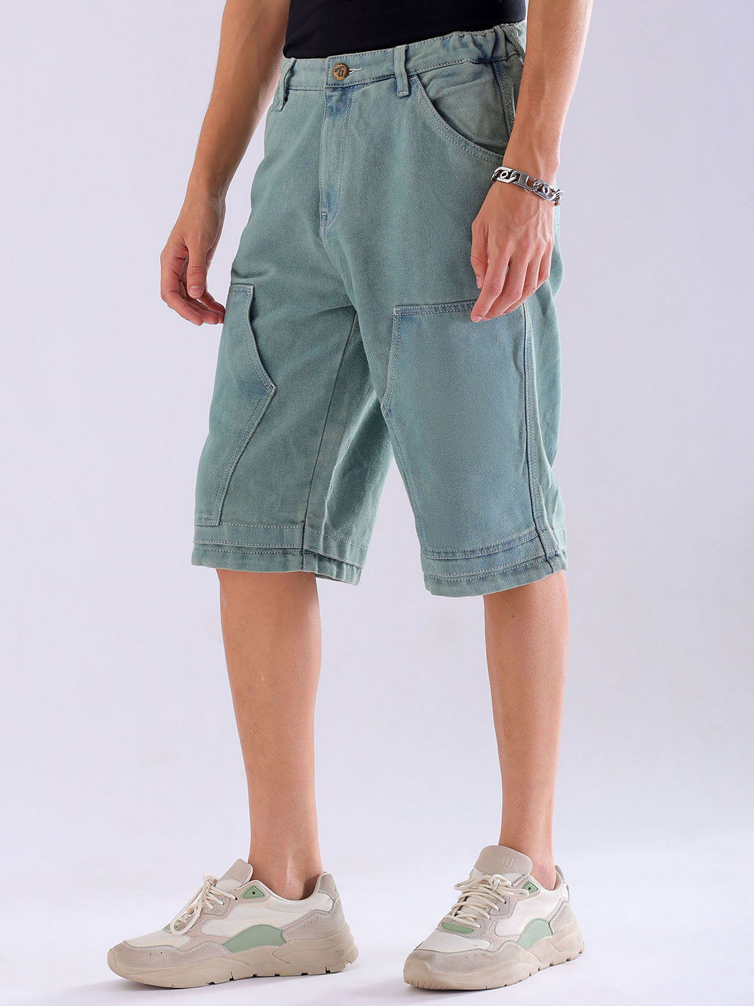 Shop Men's Solid Relaxed Fit Denim Shorts Online.