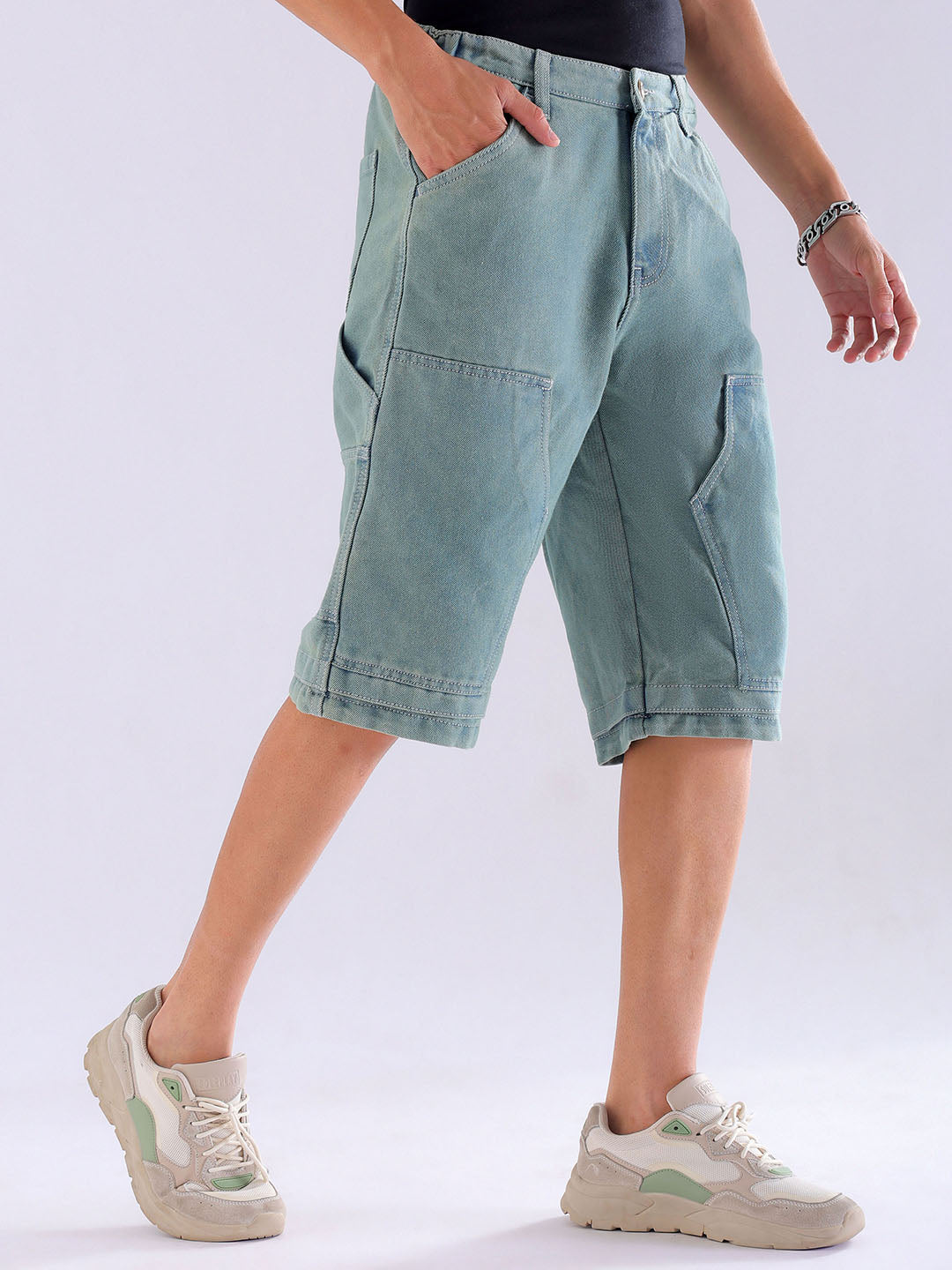 Shop Men's Solid Relaxed Fit Denim Shorts Online.