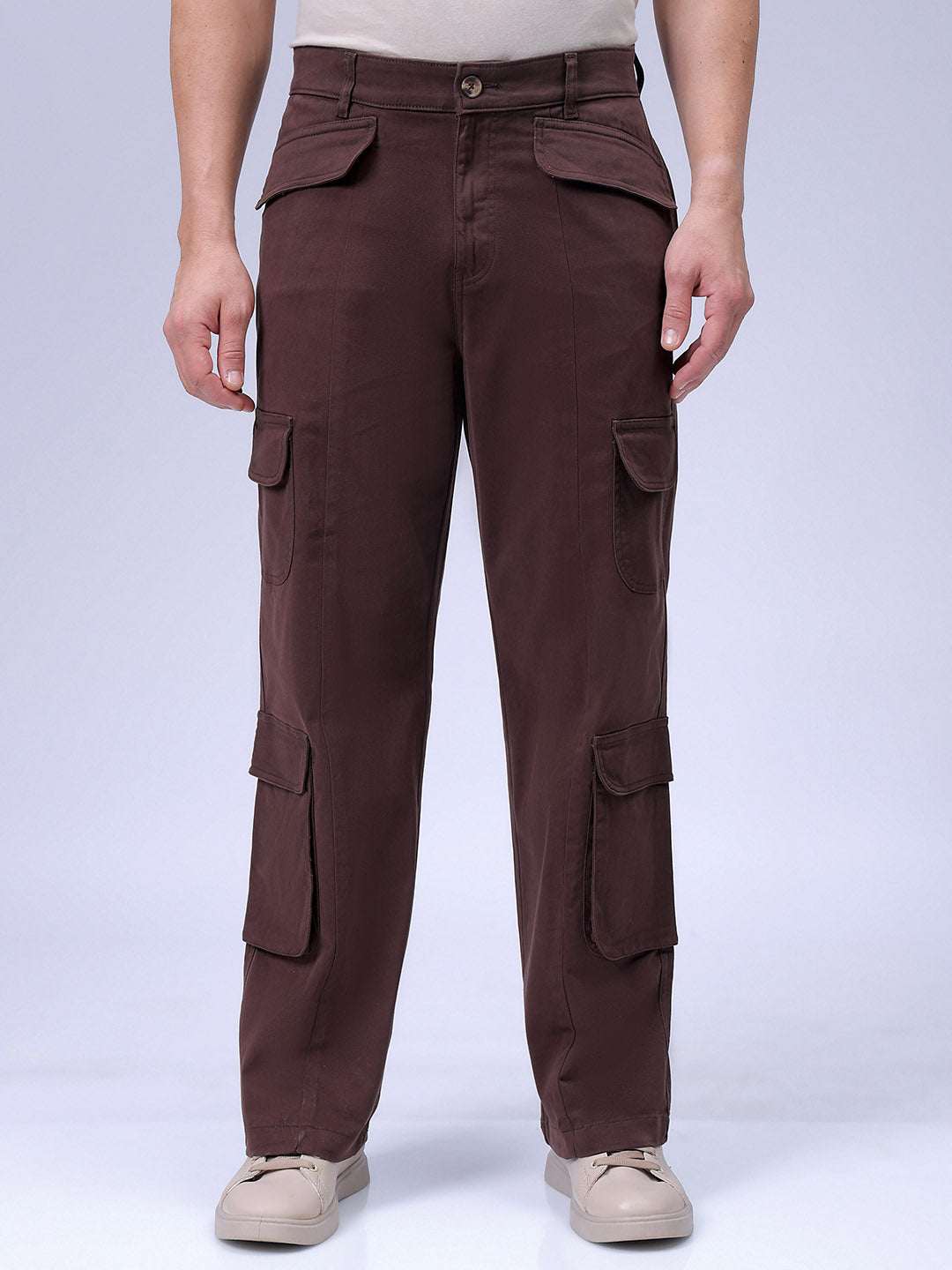 Men's Brown Relaxed Fit Solid Casual Cargo