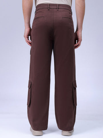 Men's Brown Relaxed Fit Solid Casual Cargo
