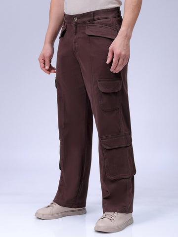 Men's Brown Relaxed Fit Solid Casual Cargo