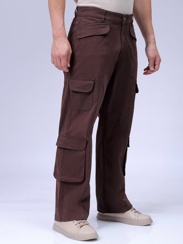 Men's Brown Relaxed Fit Solid Casual Cargo