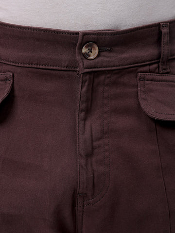 Men's Brown Relaxed Fit Solid Casual Cargo