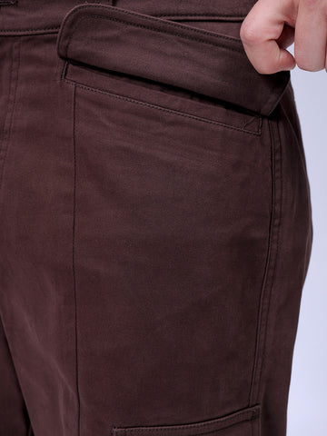 Men's Brown Relaxed Fit Solid Casual Cargo