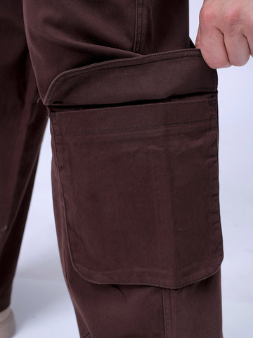 Men's Brown Relaxed Fit Solid Casual Cargo