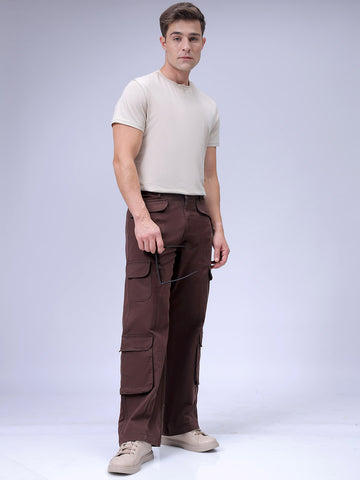 Men's Brown Relaxed Fit Solid Casual Cargo