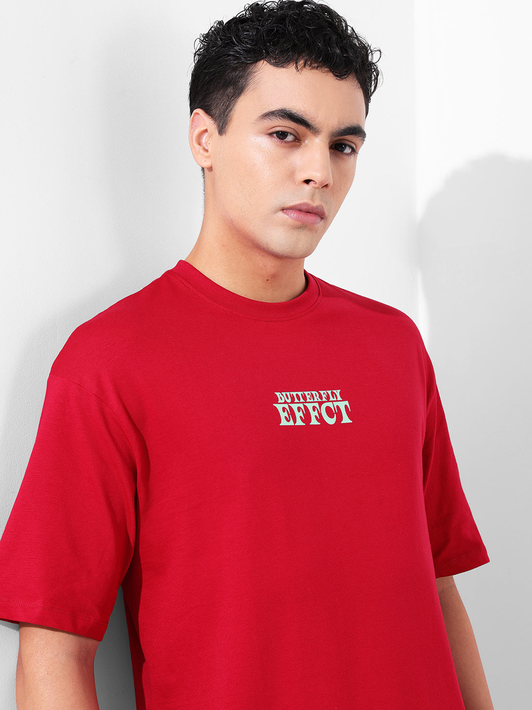 Men's Red Boxy Oversized Graphic Back Printed Round Neck T-shirt