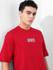 Men's Red Boxy Oversized Graphic Back Printed Round Neck T-shirt