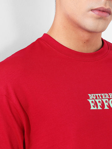 Men's Red Boxy Oversized Graphic Back Printed Round Neck T-shirt