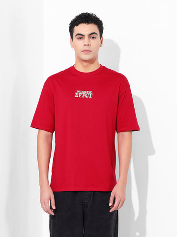 Men's Red Boxy Oversized Graphic Back Printed Round Neck T-shirt