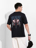 Men's Black Boxy Oversized Graphic Back Printed Round Neck T-shirt