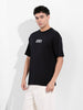 Men's Black Boxy Oversized Graphic Back Printed Round Neck T-shirt