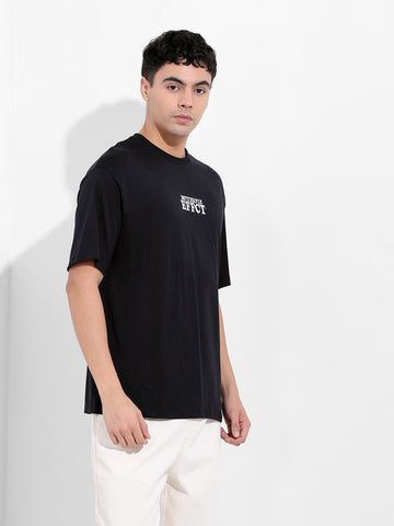 Men's Black Boxy Oversized Graphic Back Printed Round Neck T-shirt