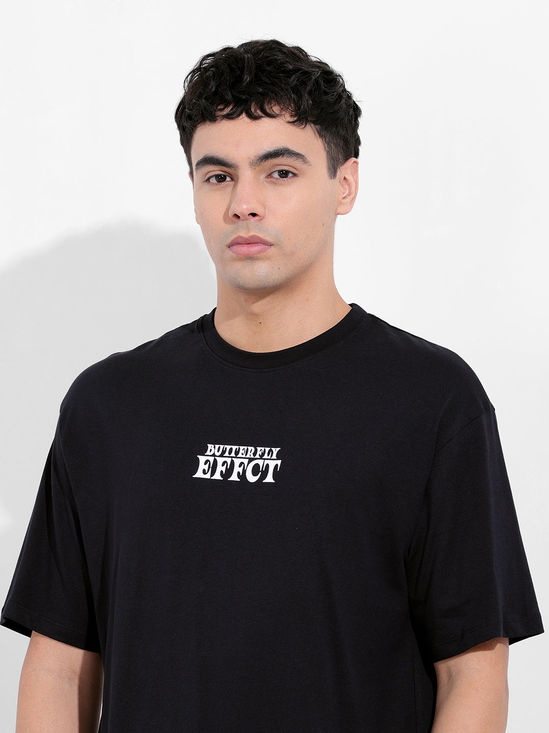 Men's Black Boxy Oversized Graphic Back Printed Round Neck T-shirt