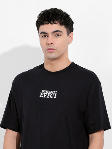 Men's Black Boxy Oversized Graphic Back Printed Round Neck T-shirt