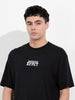 Men's Black Boxy Oversized Graphic Back Printed Round Neck T-shirt