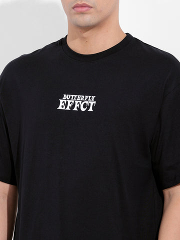 Men's Black Boxy Oversized Graphic Back Printed Round Neck T-shirt