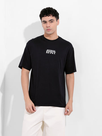 Men's Black Boxy Oversized Graphic Back Printed Round Neck T-shirt
