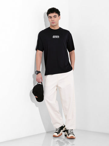 Men's Black Boxy Oversized Graphic Back Printed Round Neck T-shirt
