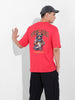 Men's Red Boxy Oversized Graphic Back Printed Round Neck T-shirt