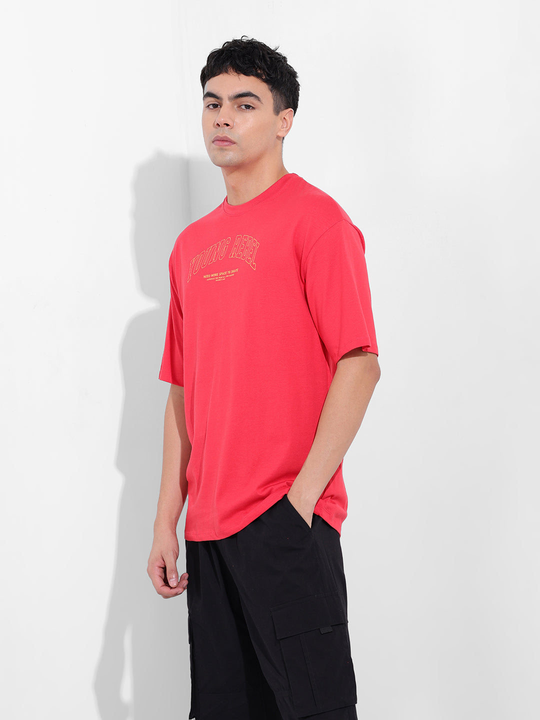 Men's Red Boxy Oversized Graphic Back Printed Round Neck T-shirt