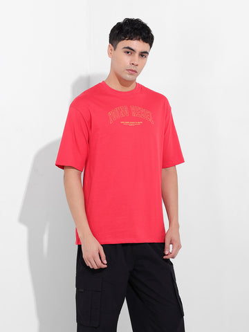 Men's Red Boxy Oversized Graphic Back Printed Round Neck T-shirt