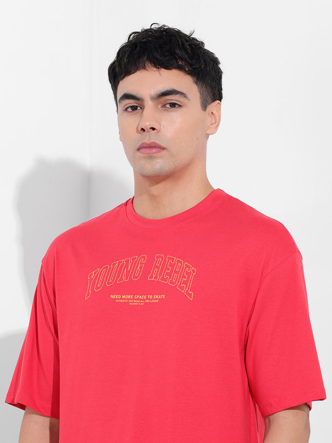 Men's Red Boxy Oversized Graphic Back Printed Round Neck T-shirt