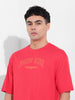 Men's Red Boxy Oversized Graphic Back Printed Round Neck T-shirt