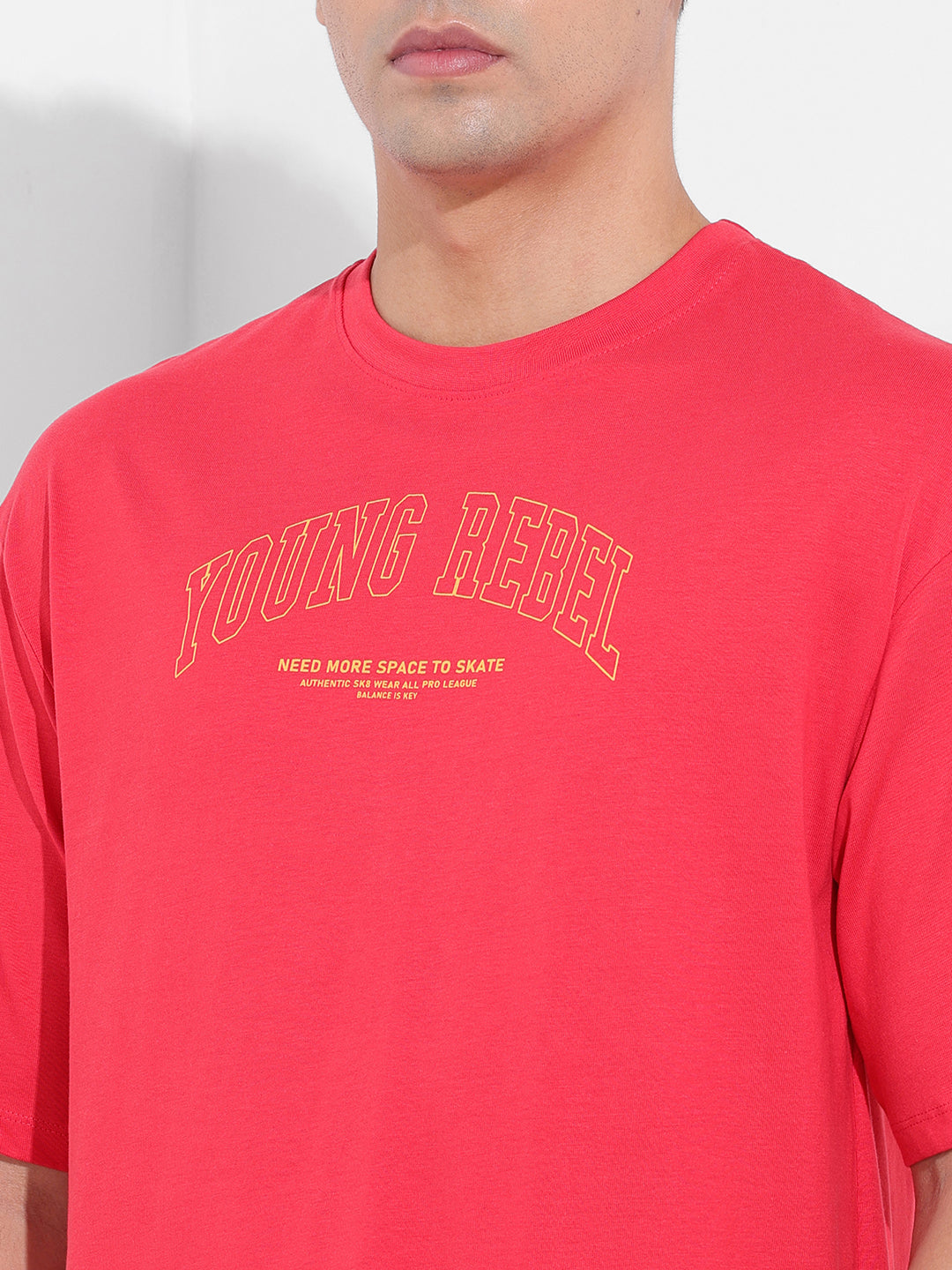 Men's Red Boxy Oversized Graphic Back Printed Round Neck T-shirt