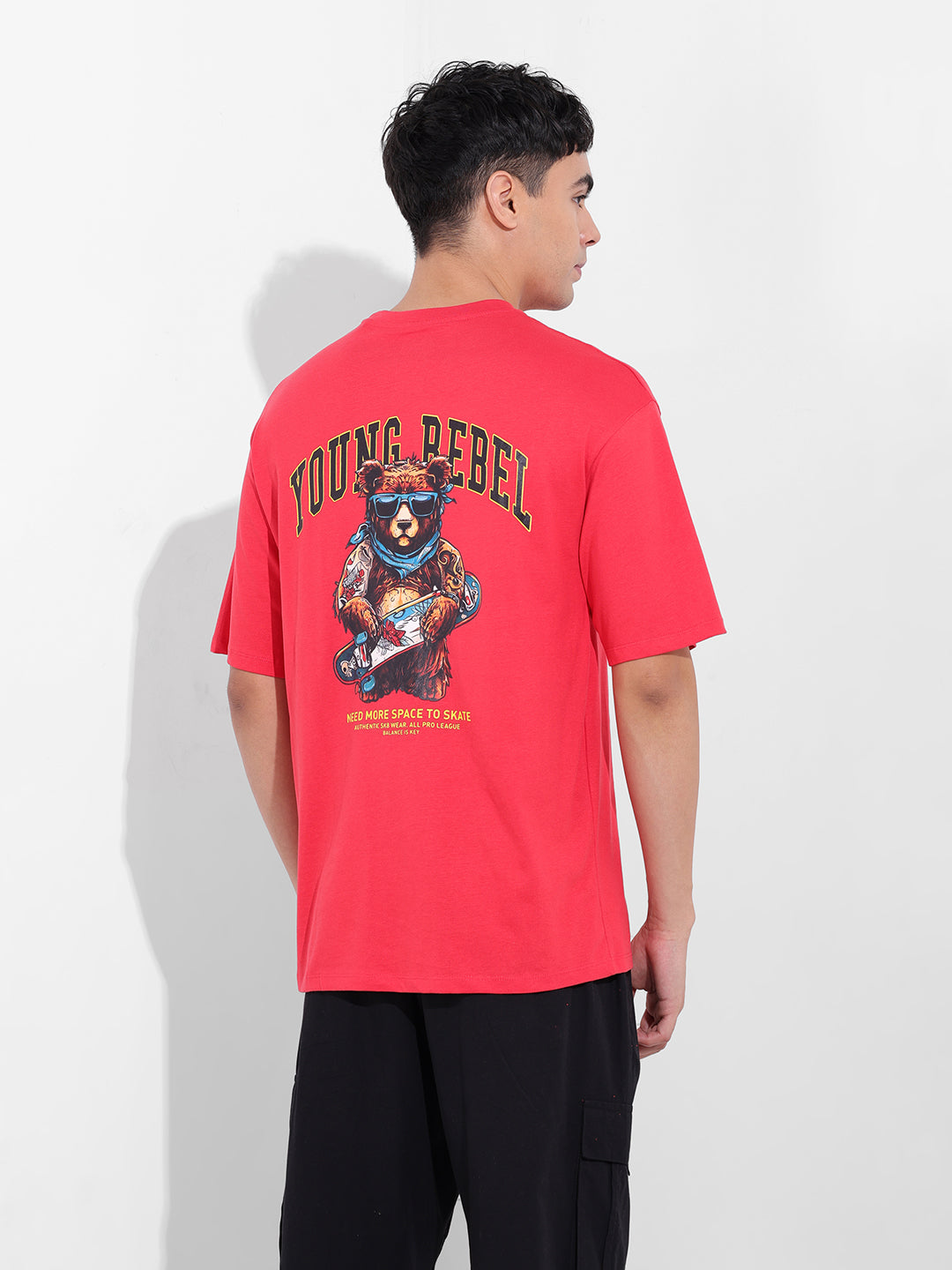 Men's Red Boxy Oversized Graphic Back Printed Round Neck T-shirt