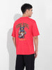 Men's Red Boxy Oversized Graphic Back Printed Round Neck T-shirt